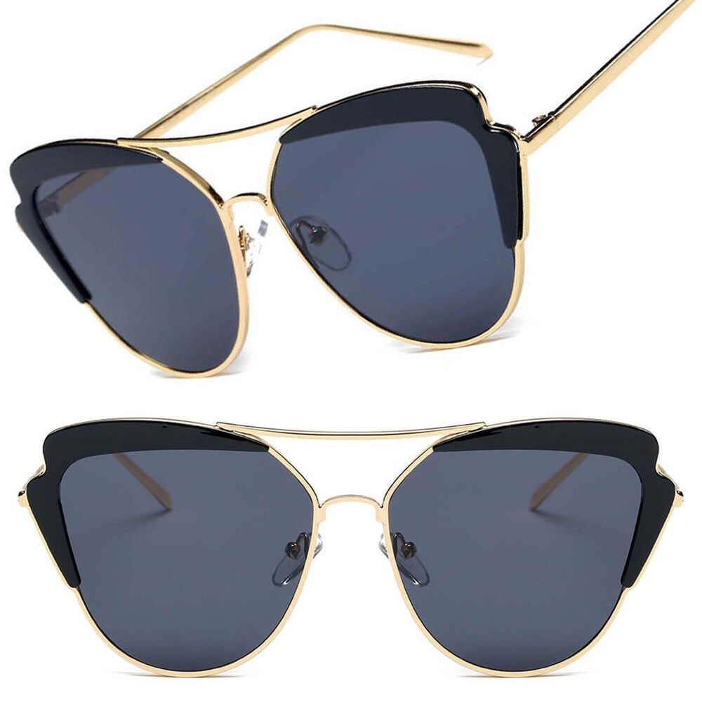 Luxury Classy Exotic Women's Brow Bar Black & Gold Cat Eye Sunglasses